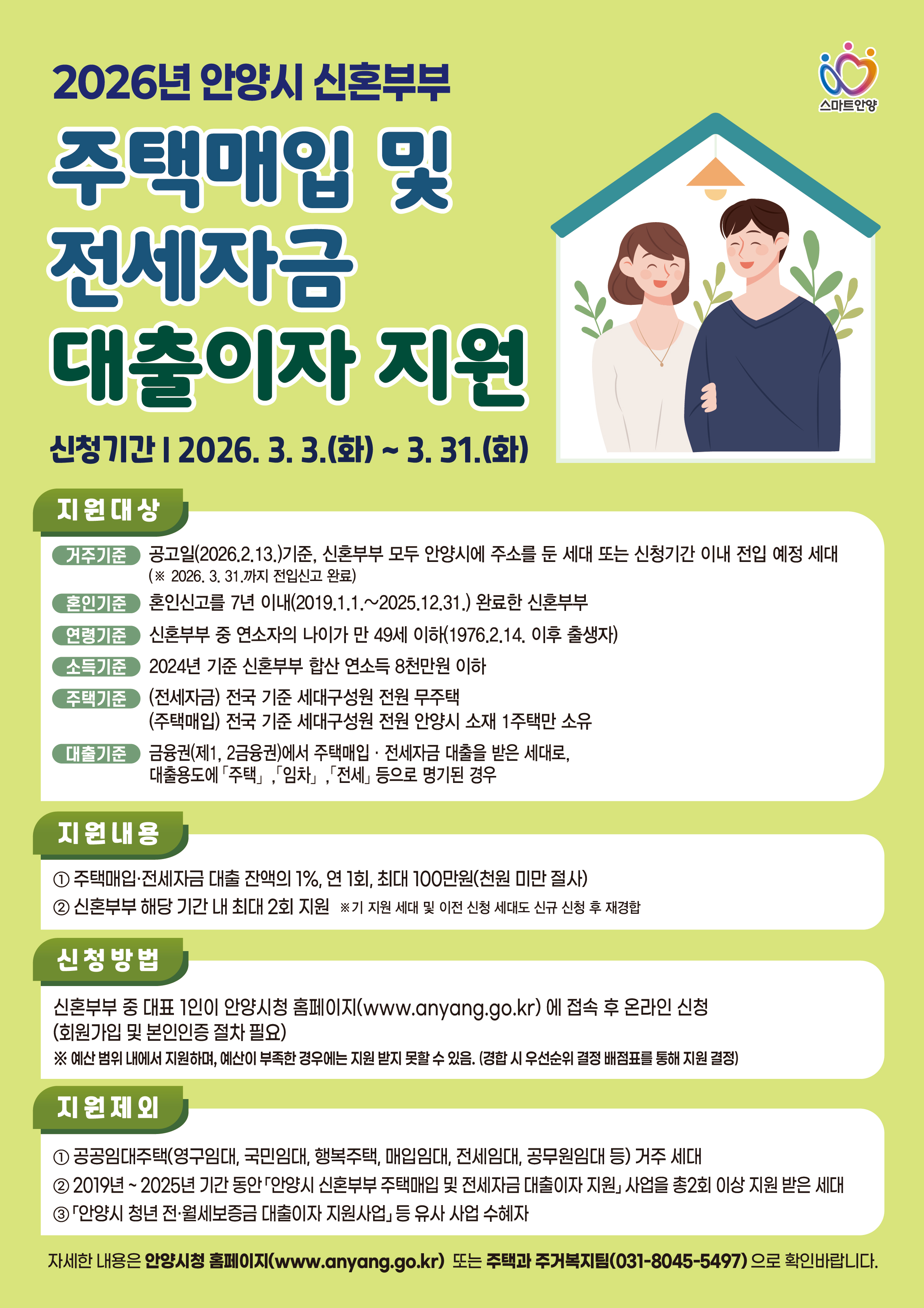 2026년  「신혼부부 주택매입 및 전세자금 대출이자 지원사업」  지원대상자 모집 안내 이미지