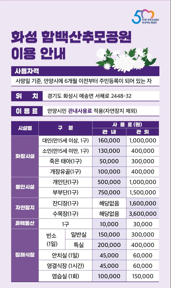 화성 함백산추공원 이용안내 - 자사한 사항은 아래 참조