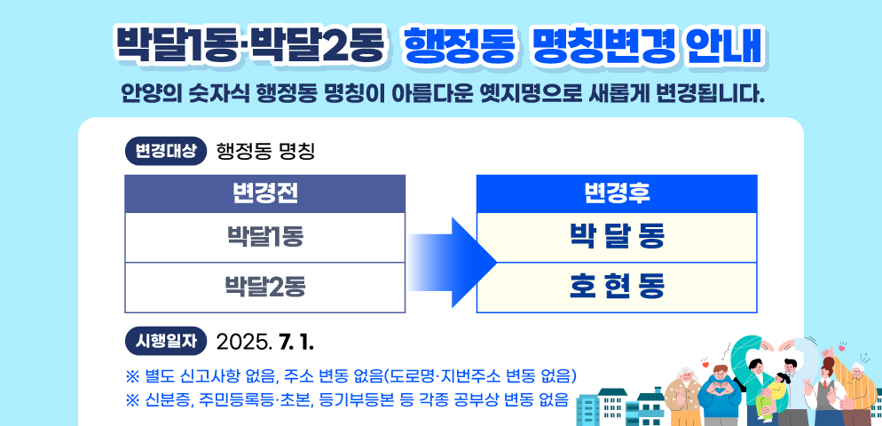 박달1·2동 행정동 명칭변경 안내