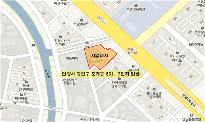 성광·호계·신라주택 재건축 위치도