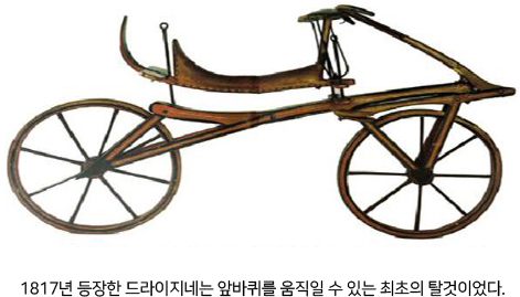 1817년 등장한 드라이지네는 앞바퀴를 움직일 수 있는 최초의 탈것이었다.